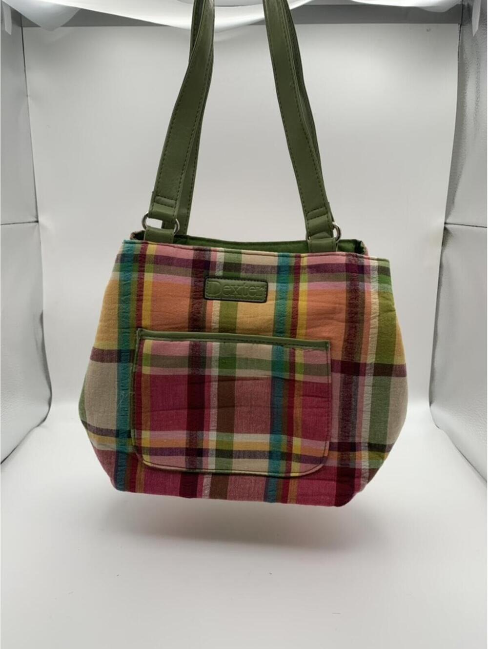 Vintage Dexter Vibrant Multi Colored Plaid Madras Small Tote Shoulder Bag